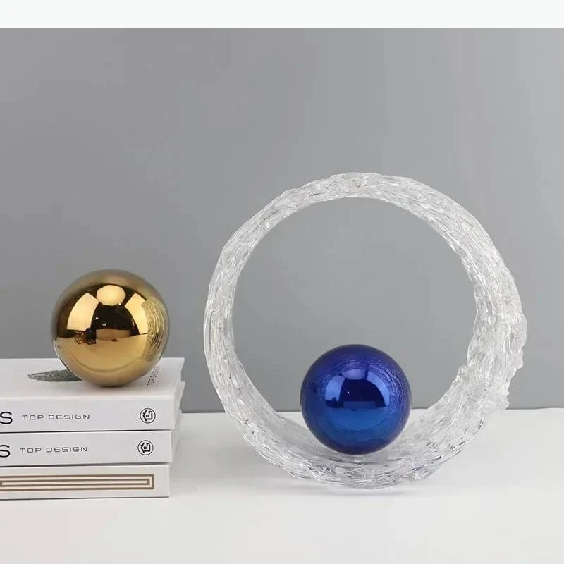Transparent Wheel Shape Glass Ornaments Desk Decoration Modern Crafts Sculpture Annular Artwork Room Aesthetic Decor