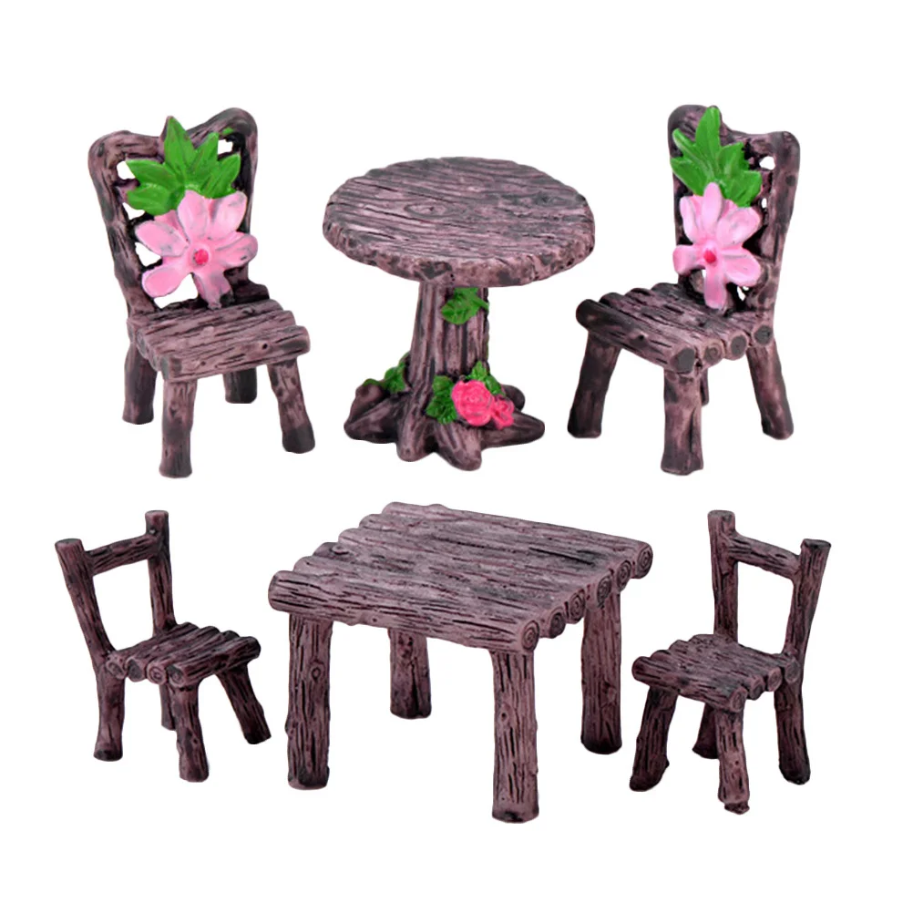 

2Sets Moss Micro Landscape Miniature Resin Table Chair Set Furniture Decoration Mini Garden Accessories Mini Furniture