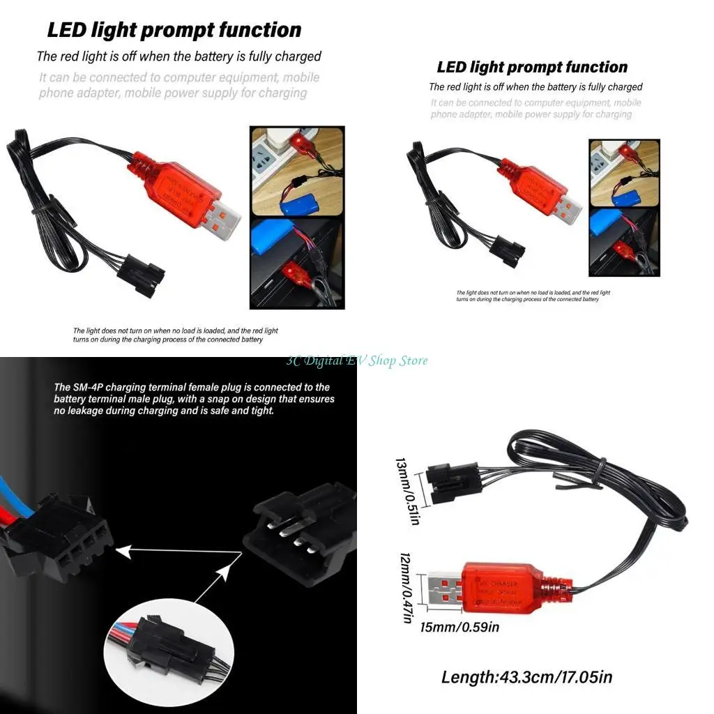 E74D 7.4V Lithium Battery Charging, 500mA USB Power Cable for Remote Controls Car