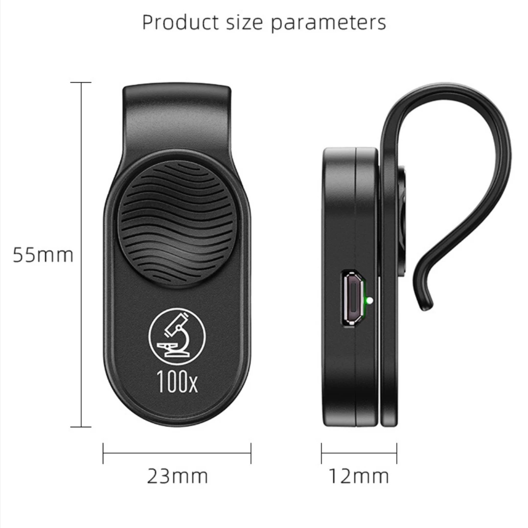 100x Smart Phone Microscope Digital Camera Lens Jewelry Detector HD Loupe with LED Light Free APP for Lab Student Education