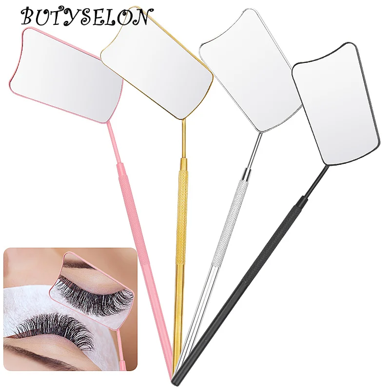 1pcs Stainless Steel Eyelash Makeup Mirror Fan Shaped Hand Held Eyelashes Extension Checking Mirror Lash Lifting Tool Accessory