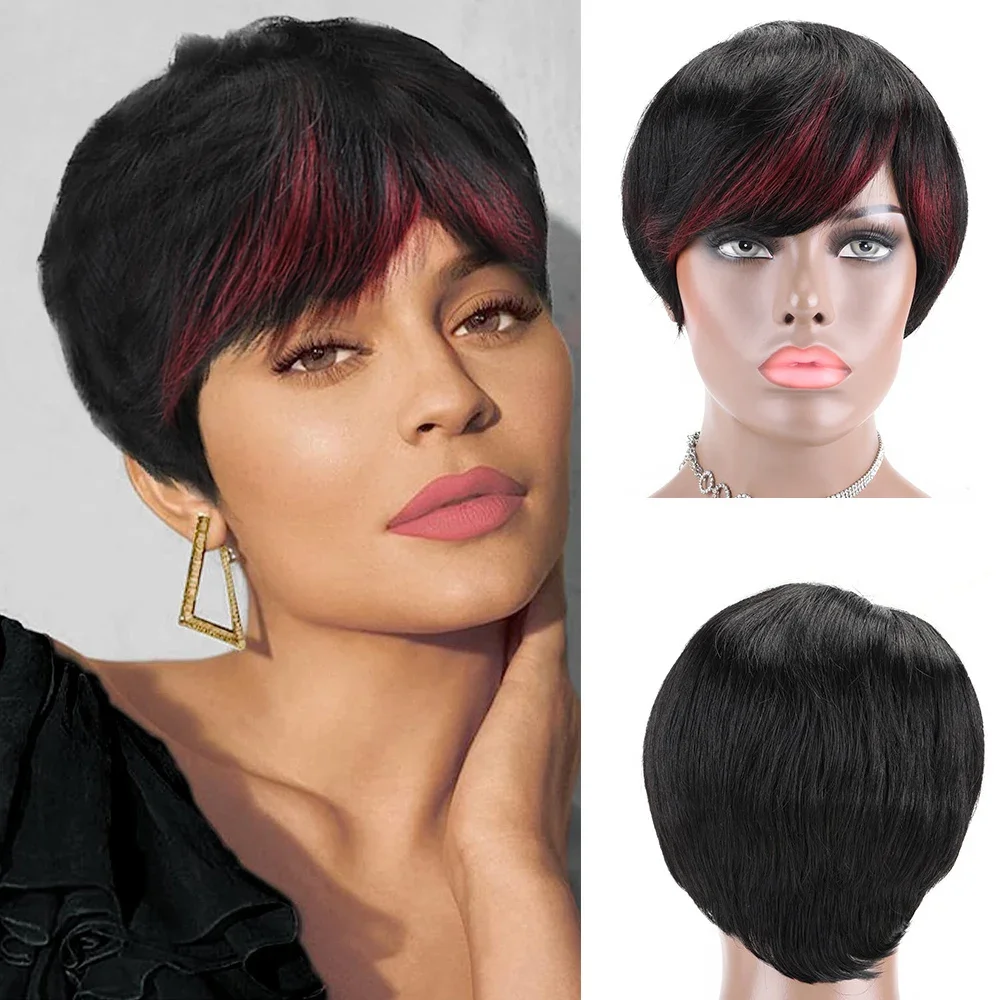 

Cheap Human Hair Wigs Short Bob Pixie Cut Wig Human Hair for Black Women Machine Made Brazilian Remy Colored Wig 150 Density