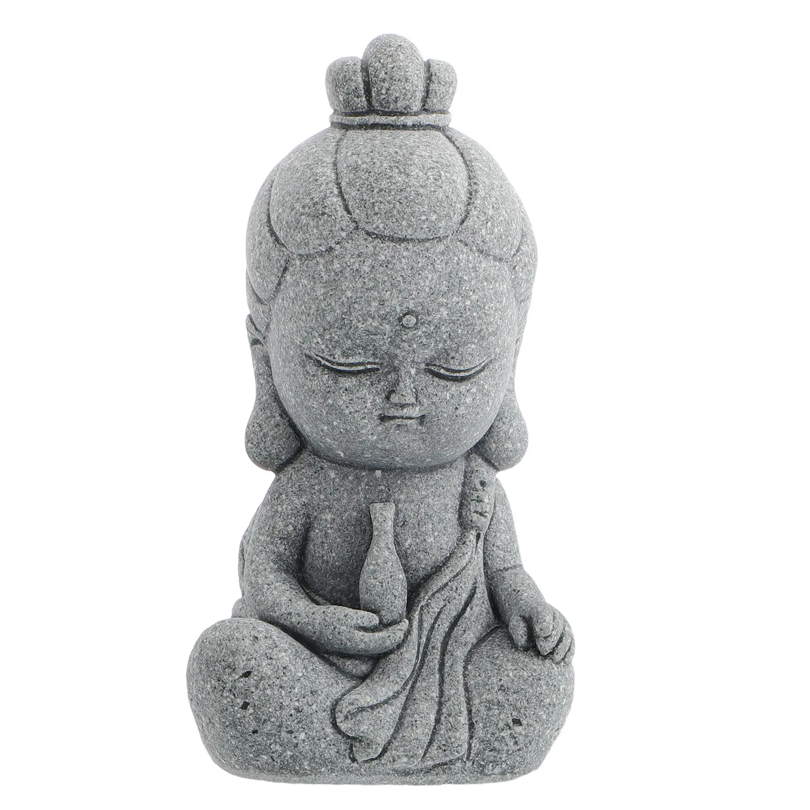 Mini Stone Kwan Yin Buddha Sculpture for Indoor Outdoor Zen Garden Home Decor Praying Buddha Statue Small Kwan Yin Ornament