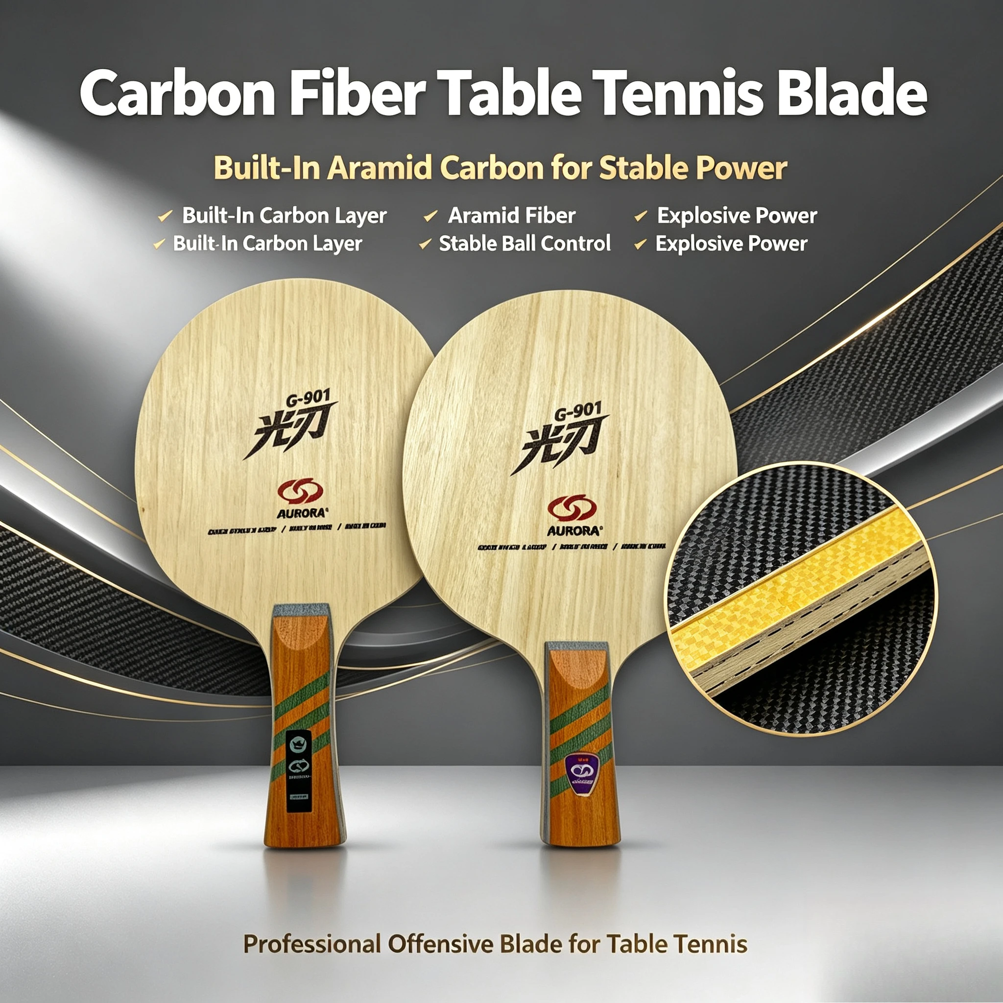 Image of Inner Yellow Aramid Carbon Fiber Tischtennisschläger 5+2 FL Flared ST Straight Ping Pong Racket Blade für professionelles Training