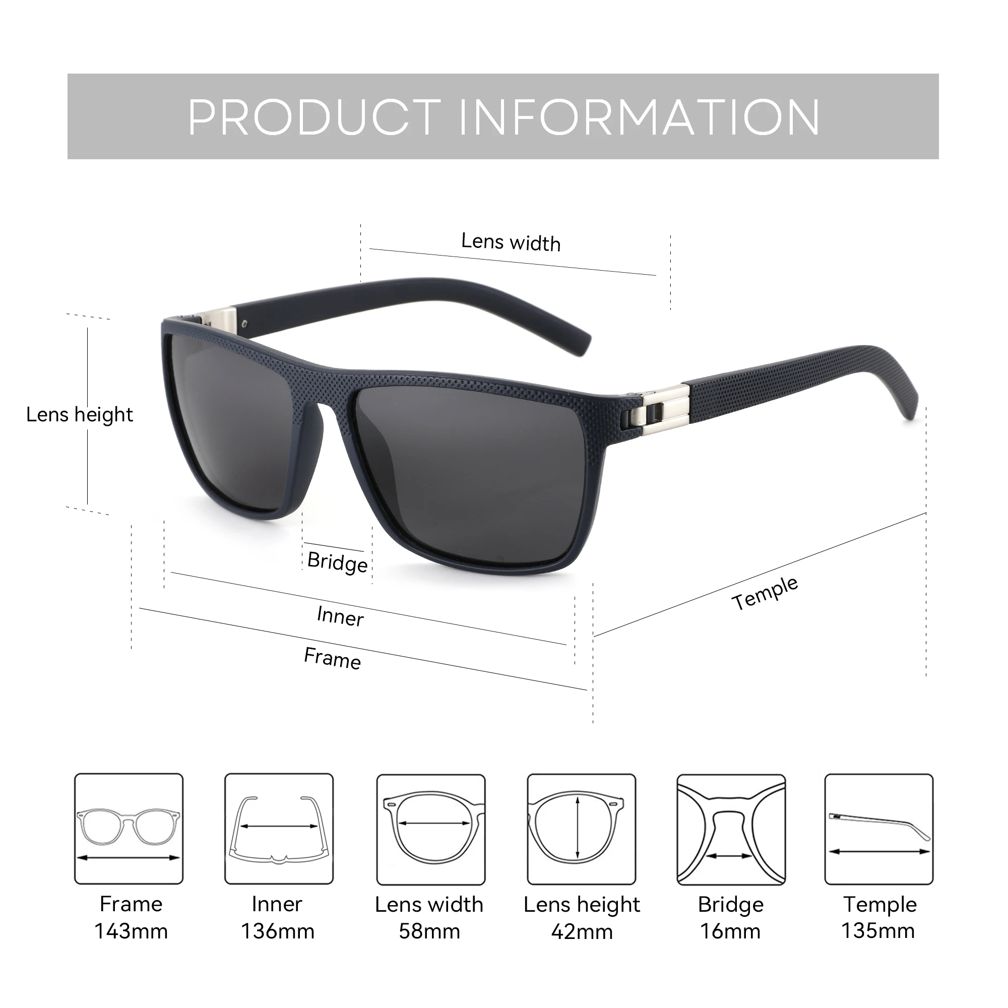 ZENOTTIC (حجم L) نظارات شمسية مستقطبة TR90 Trend Sport للجنسين مربعة UV400 نظارات شمسية بصرية