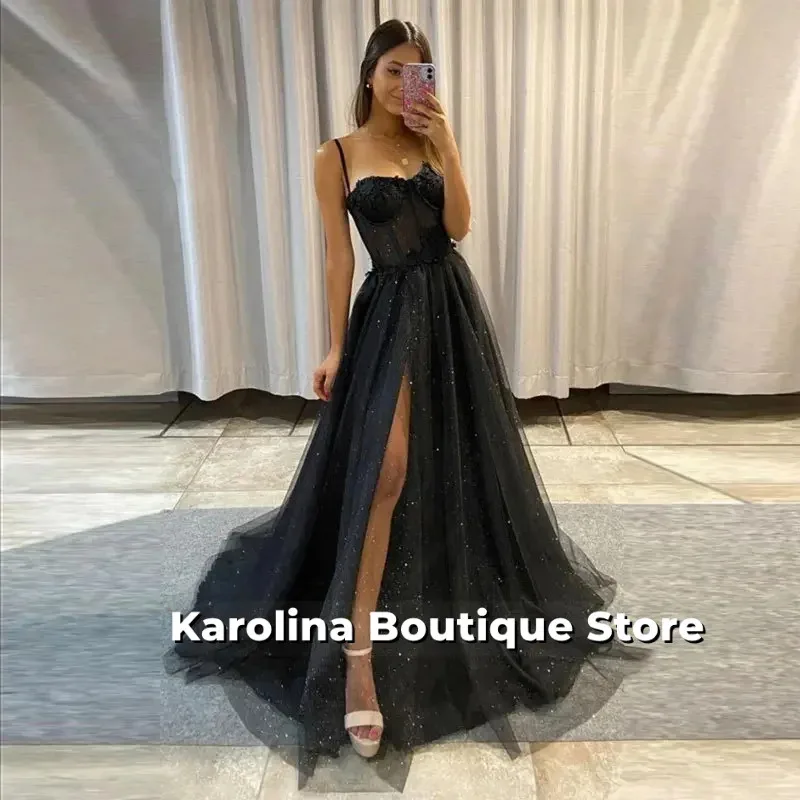 

Customized A Line Women Evening Dresses Side Slit Spaghetti Straps Prom Birthday Party Gowns Formal Occasion