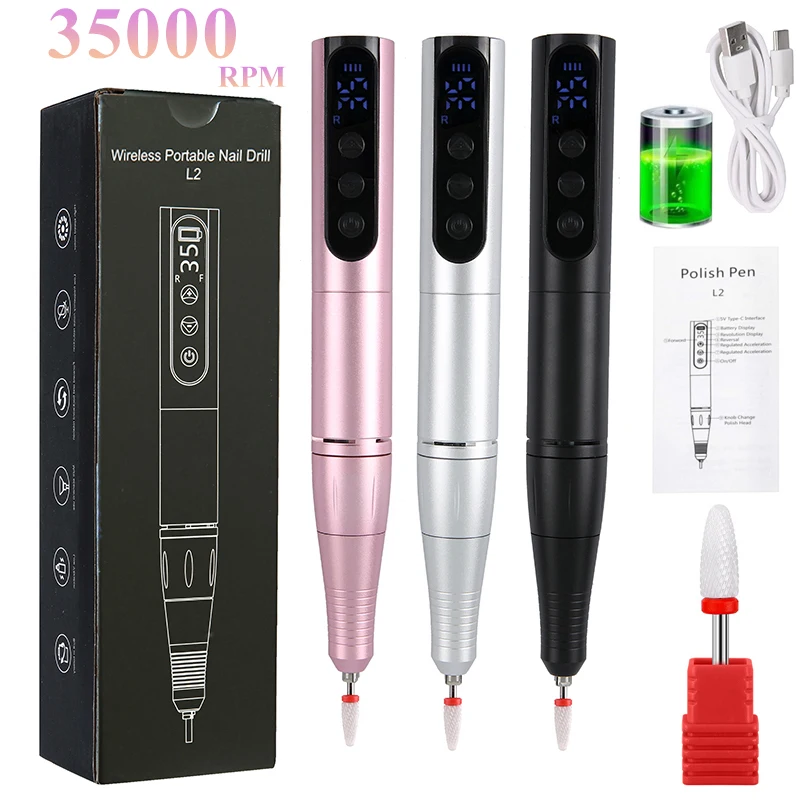 Wireless 35000RPM Rechargeable Nail Drill Machine Low Noise Cordless Nail Drill Pen USB Interface Manicure Drill Salon Tool