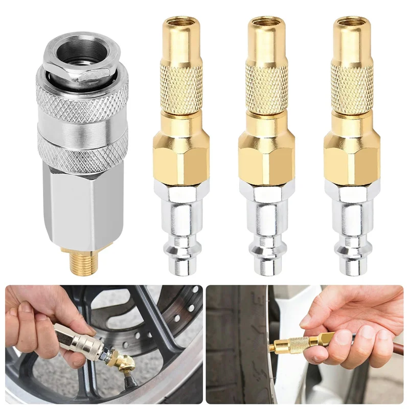 

【MO】3PCS Heavy-Duty CopperAir Nozzle With Quick Connector, Screw On Tire Inflator Chuck For Tire Inflator Gauge Compressor
