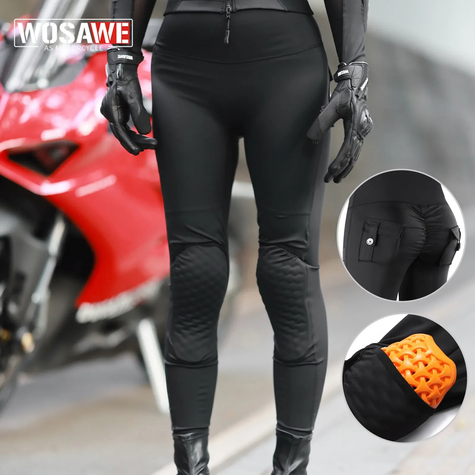 

WOSAWE Women's Motorcycle Riding Protection Pants Comfort Breathable Slim Wear-resistant Anti-drop Motocross Pants