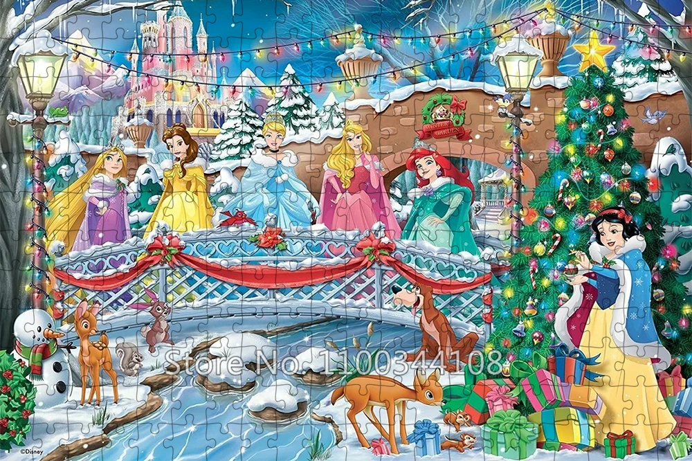 Christmas Disney 300/500/1000 Pieces Puzzles Princess Party Snow White Cinderella Ariel Puzzle for New Year Gift Educational Toy