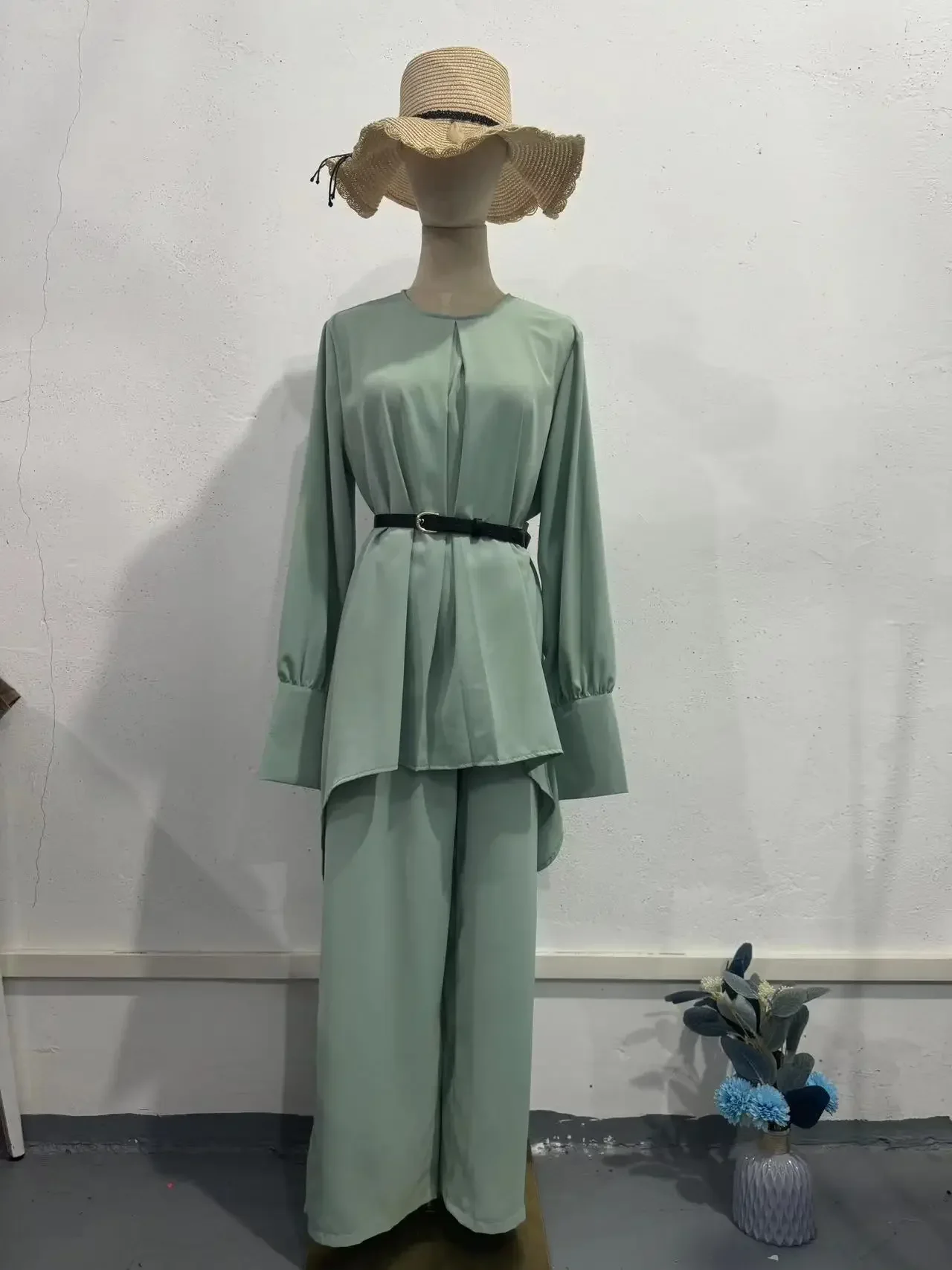 Muzułmański dwuczęściowy zestaw damski: top, szarfy, spodnie z szerokimi nogawkami, garnitur, Ramadan, Maroko, Dubaj, Islam, strój codzienny, damski, arabskie stroje