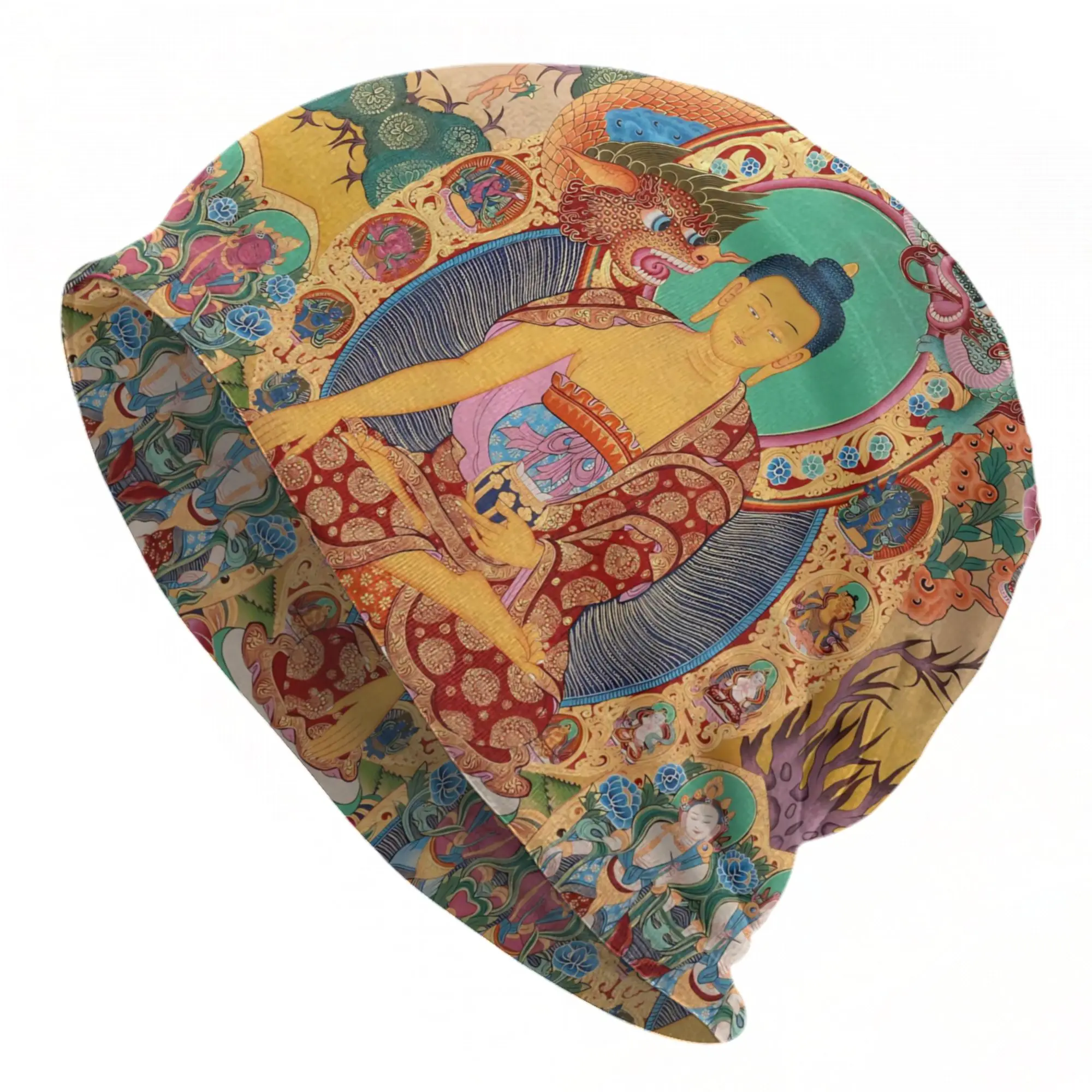 Buddha Tibetans Thangka Peaceful Skullies Beanies Hats 2000s Emo Gothic Cool Men Women Street Caps Thermal Elastic Bonnet Hats