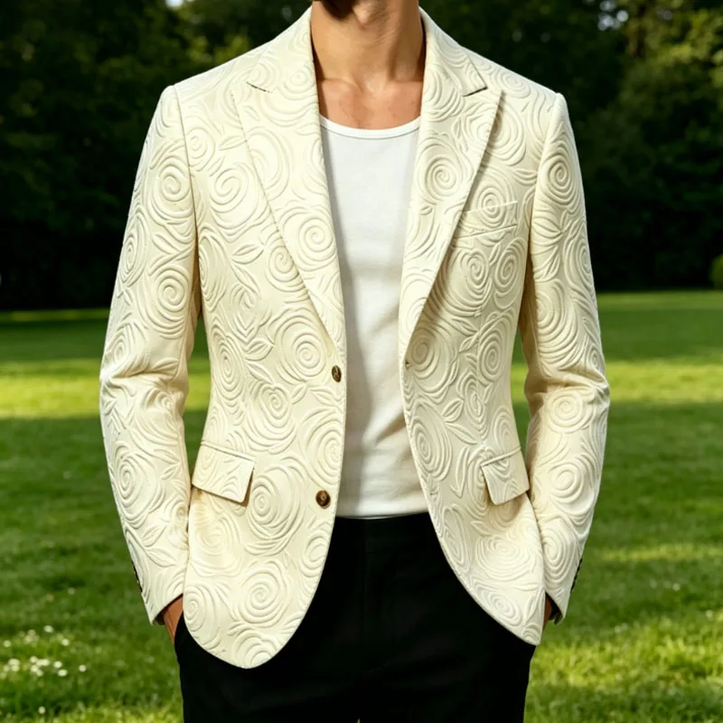 Men's Luxury 3D Embossed Textured Blazer Notch Lapel Jacket 2 buttons Slim Fit Suit Jacket Formal for Business Casual Wedding