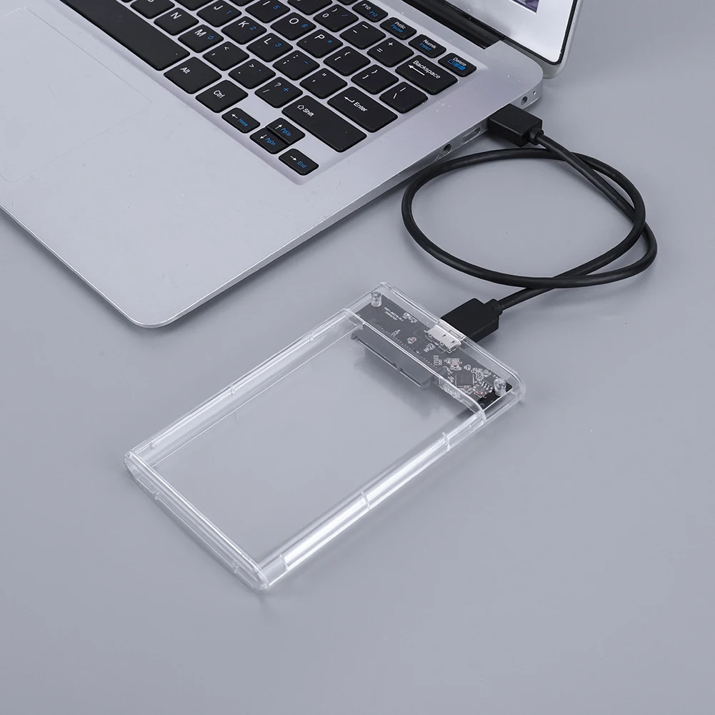 Caixa de disco rígido transparente, caixa externa móvel, gabinete sem ferramentas, USB 3.0, 2.5 ", SATA, SSD, 6Gbps