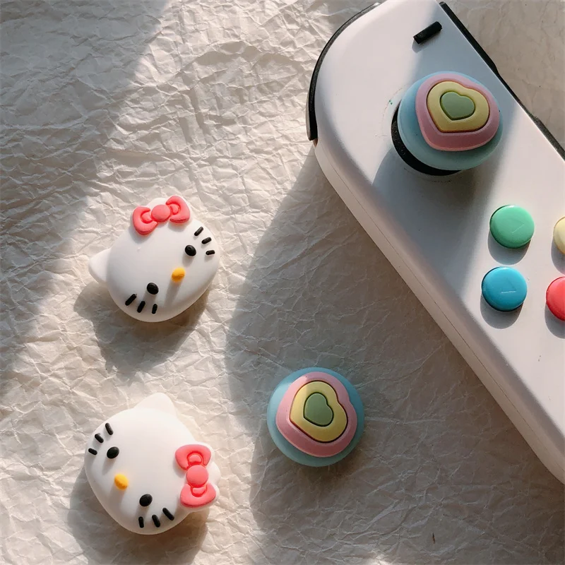 4PCS/Set Hello Kittys Cute Silicone Joycon Thumb Stick Grip Cap Joystick Cover Switch PS4/5 Joy-con Controller Thumbstick Case