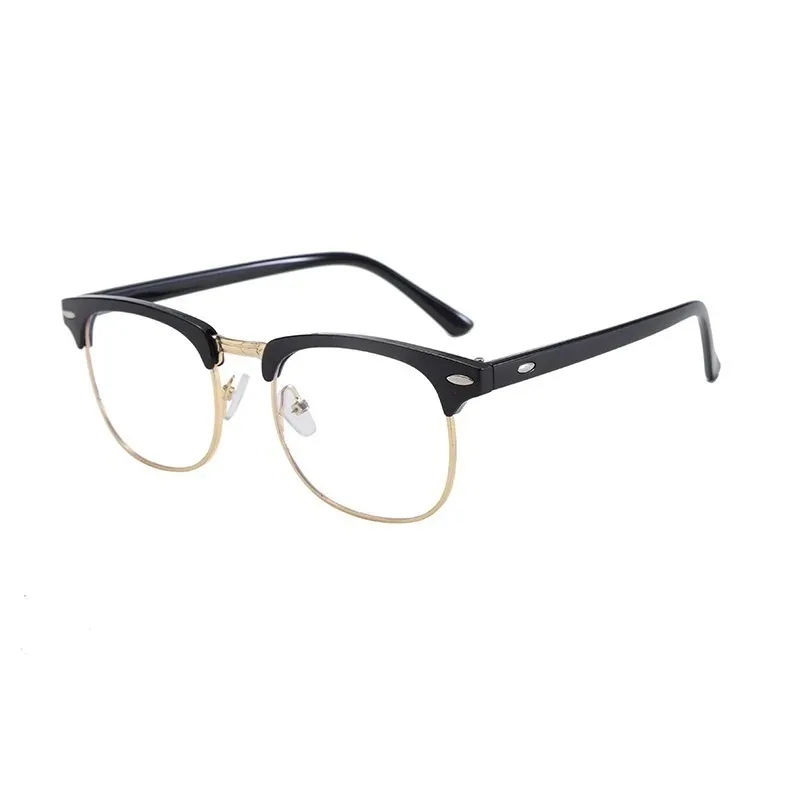 Retro Half Frame Eyebrow Glasses Frame, Classic Flat Lens,Anti Blue Light Glasses for Men and Women