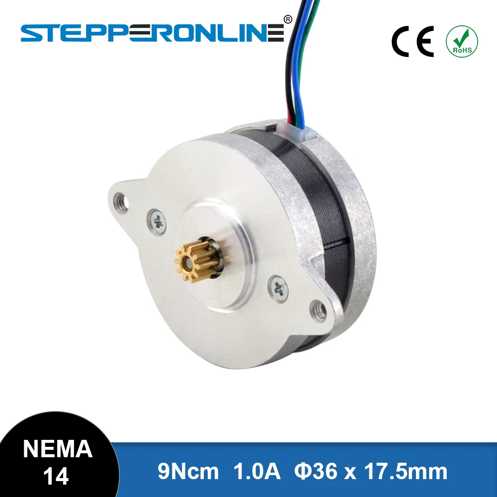 STEPPERONLINE Round Nema 14 Stepper Motor Bipolar 0.9deg 9Ncm(12.75oz.in) 1A Φ36x17.5mm 4 Wires for 3D Printer CNC