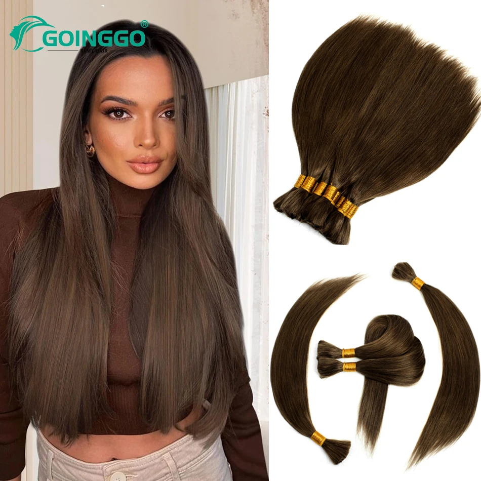 4 # Chocolate Brown Straight Bulk Hair Extension capelli umani 16-28 pollici Crochet Hair Extension 100G capelli umani sfusi per intrecciare