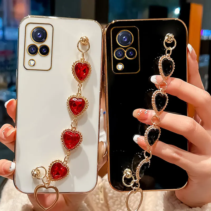 Роскошный флэш-браслет для Vivo V21 4G Стразы V21E V17 Neo V20 se, Обложка, силиконовая цепочка, женская модель V21