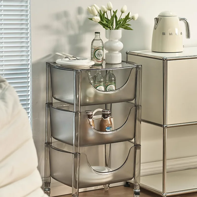 

Large color transparent acrylic rack free installation multi-layer household snack trolley living room storage cabinet
