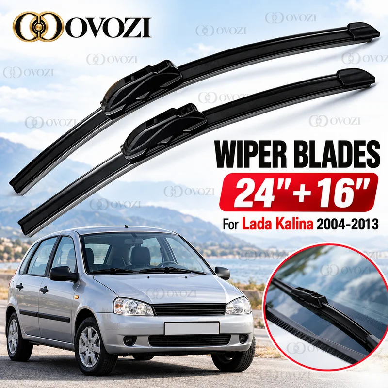 Front Car Wiper Blades For Lada Kalina 2004-2013, 24"+16" U Hook Arm, Window Windscreen Windshield Auto Accessories