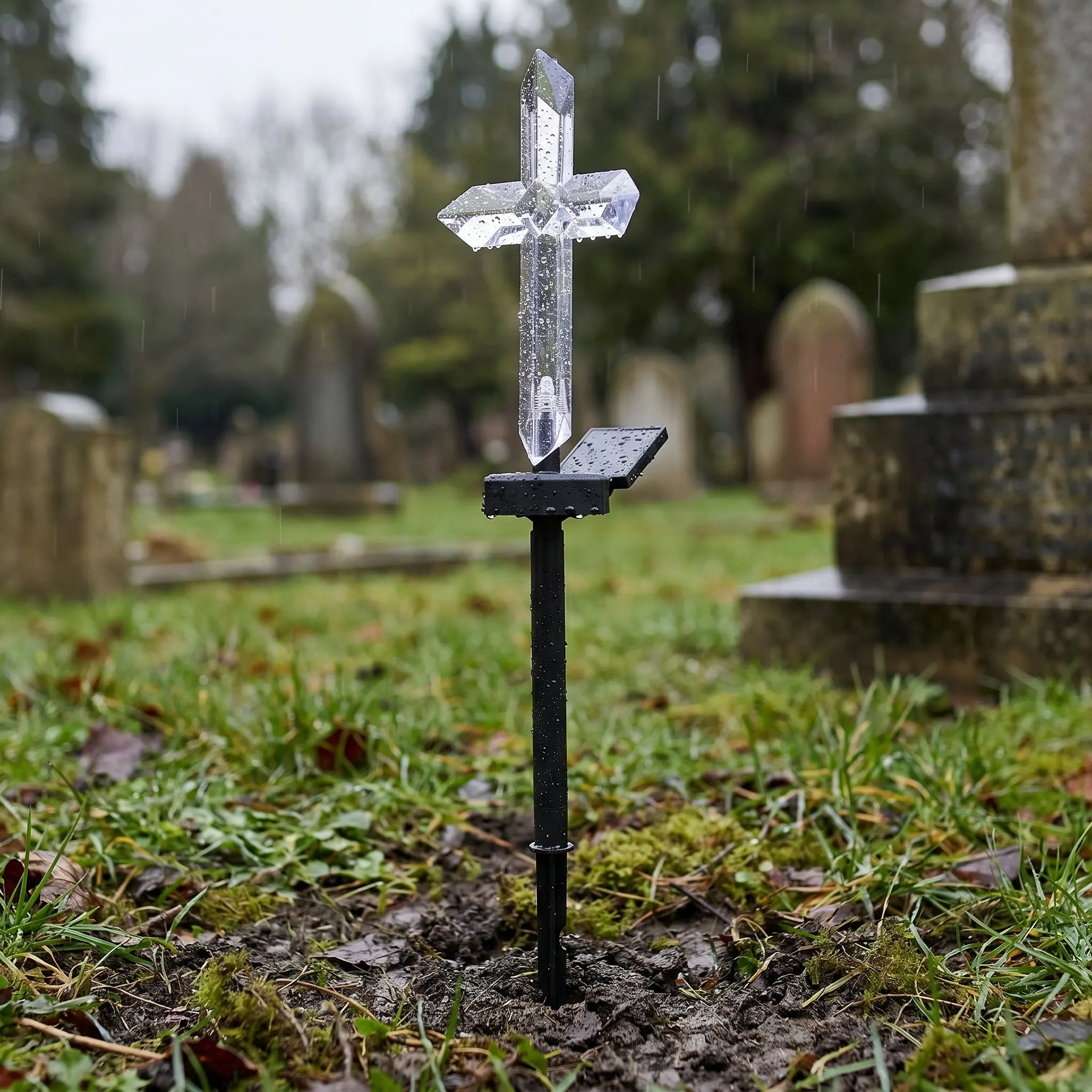 2 Pcs Garden Lights Cemetery Solar Memorial Cross Outdoor for Grave Transparent Lamp