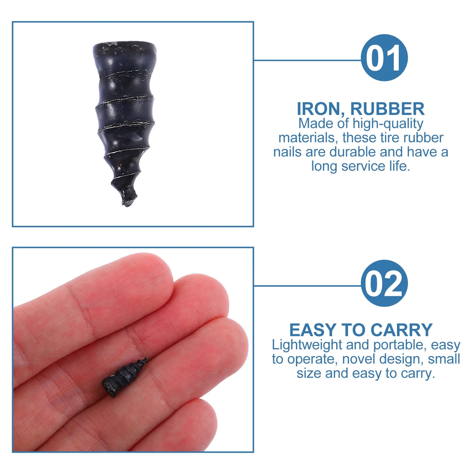 

40pcs Tire Repair Rubber Nail Patching Sealant Screw Tools Black Iron Repairing Man Lightweight Portable Durable