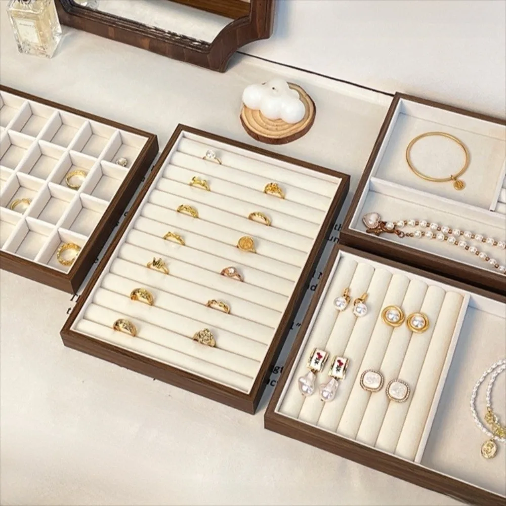 

Stackable Walnut Wood Jewelry Box Multifunctional Bracelet Display Jewelry Holder Retro Necklace Grain Jewelry Tray Home