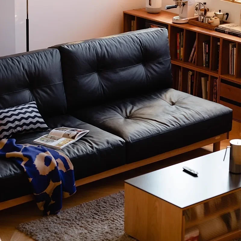 Home Living Room Japanese Solid Wood Straight Row Sofa Desk