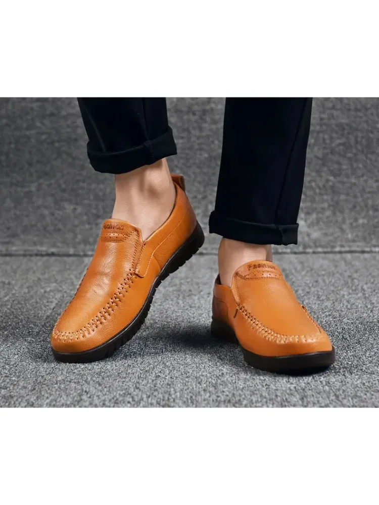 Handcrafted Leather Casual Shoes for Men, Plus Size Business Formal Shoes, Summer Fashionable British Style