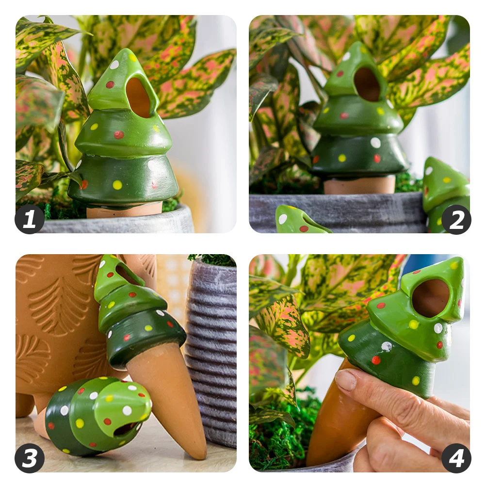 

4Pcs Indoor System for Plants Christmas Tree Style Spikes Automatic Plant Waterer Garden Accessories Clay