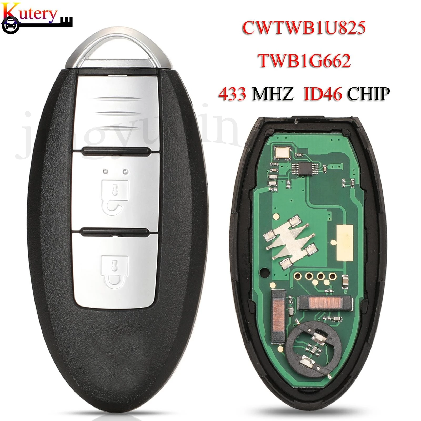 

jingyuqin Remote Smart Car Key For Nissan Tiida Micra Juke Sentra Patrol Note Leaf 433Mhz ID46-PCF7952 Chip CWTWB1U825 TWB1G662