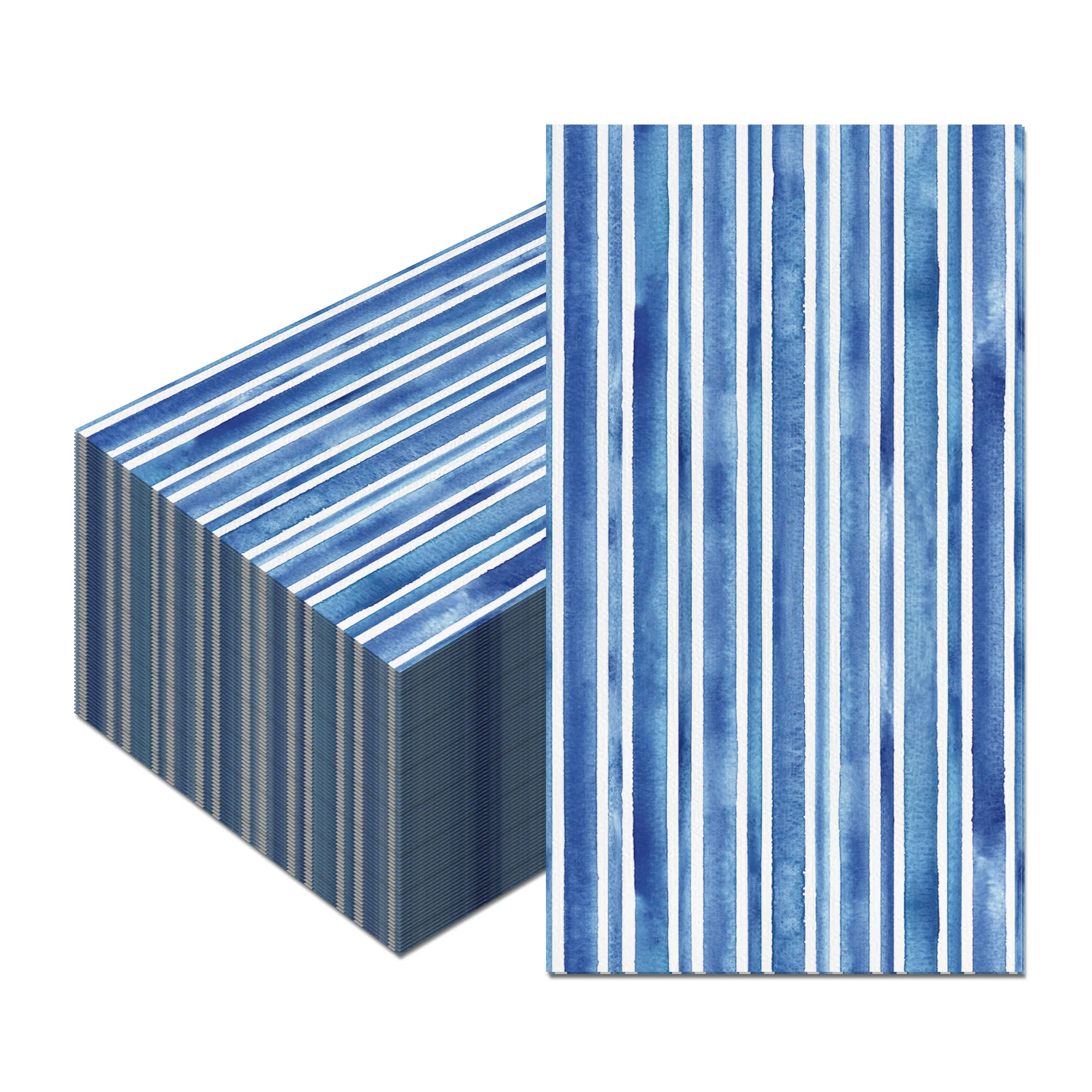 60/100pcs Disposable Guest Paper Towels Classic Blue White Vertical Stripe Pattern Napkins for Casual Gathering Table Decoration