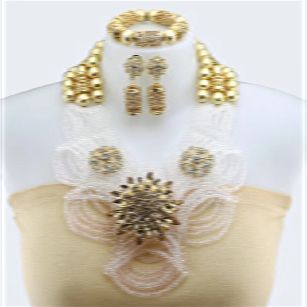 

African Beads Jewelry Set Crystal Jewelry Set Crystal Necklace Earrings Bracelet Nigerian Wedding Jewelery Sets For Party