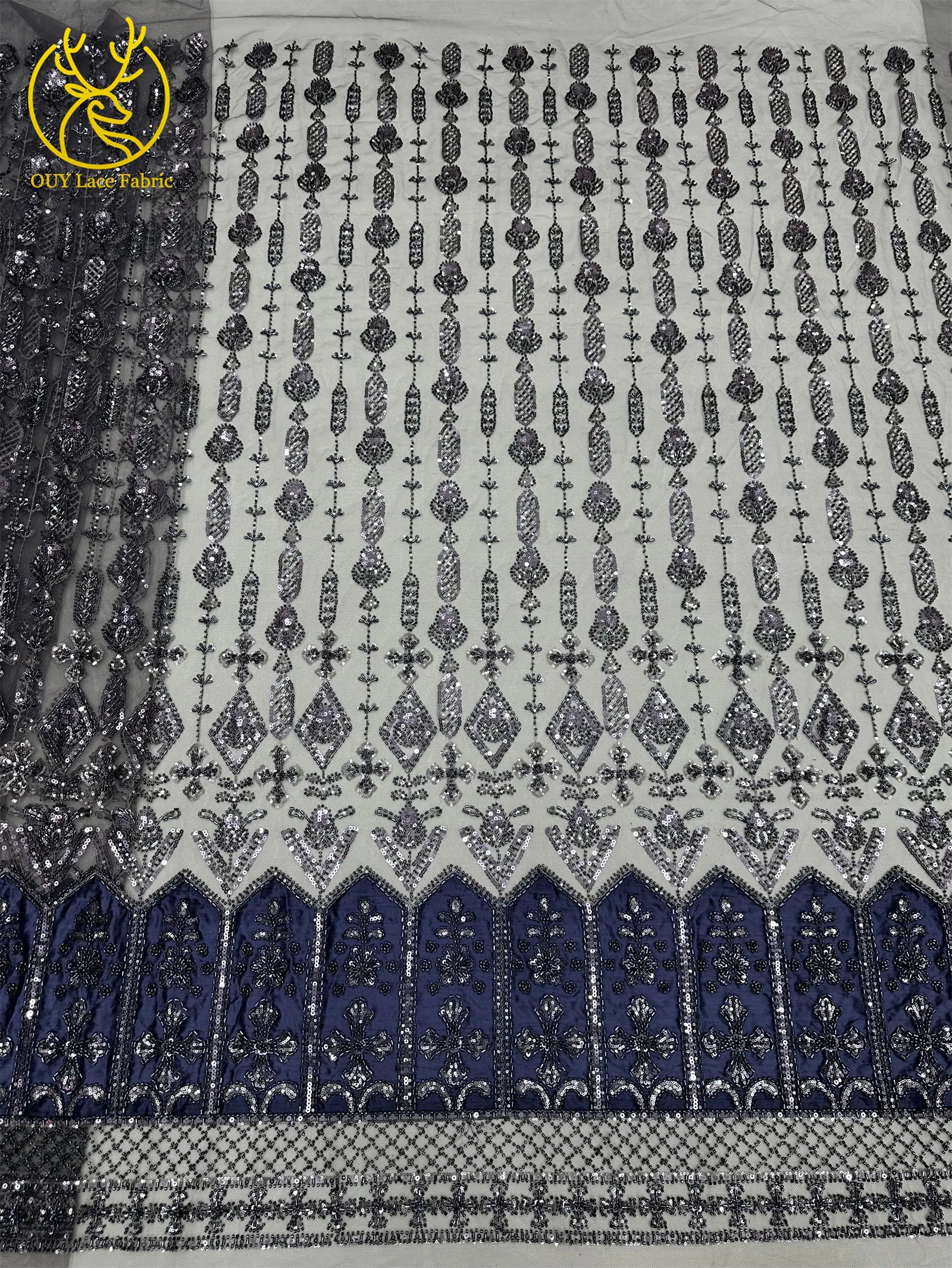 Luxuriöser französischer Pailletten-Spitzenstoff 2026 – Hochwertiger afrikanischer Perlen-Spitzenstoff, nigerianischer bestickter Stoff für Partykleider, 5 Yards – Detail 13