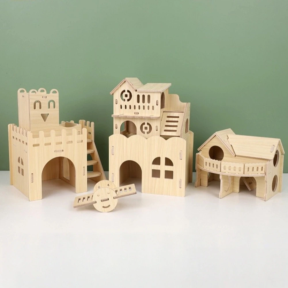 New Wooden Hamster Villa Chewable Easy to Install Platform House Cage Accessories Durable Small Pet Activity Toy Pet Supplies