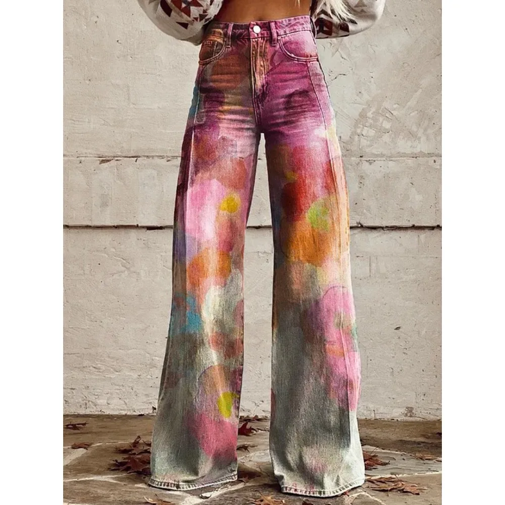 Damen Y2K Tie-Dye Graffiti-Print Hose mit hoher Taille und weitem Bein, Farbverlauf, Streetwear, lässige, lockere Hose mit Taschen, XXS-3X – Detail 12