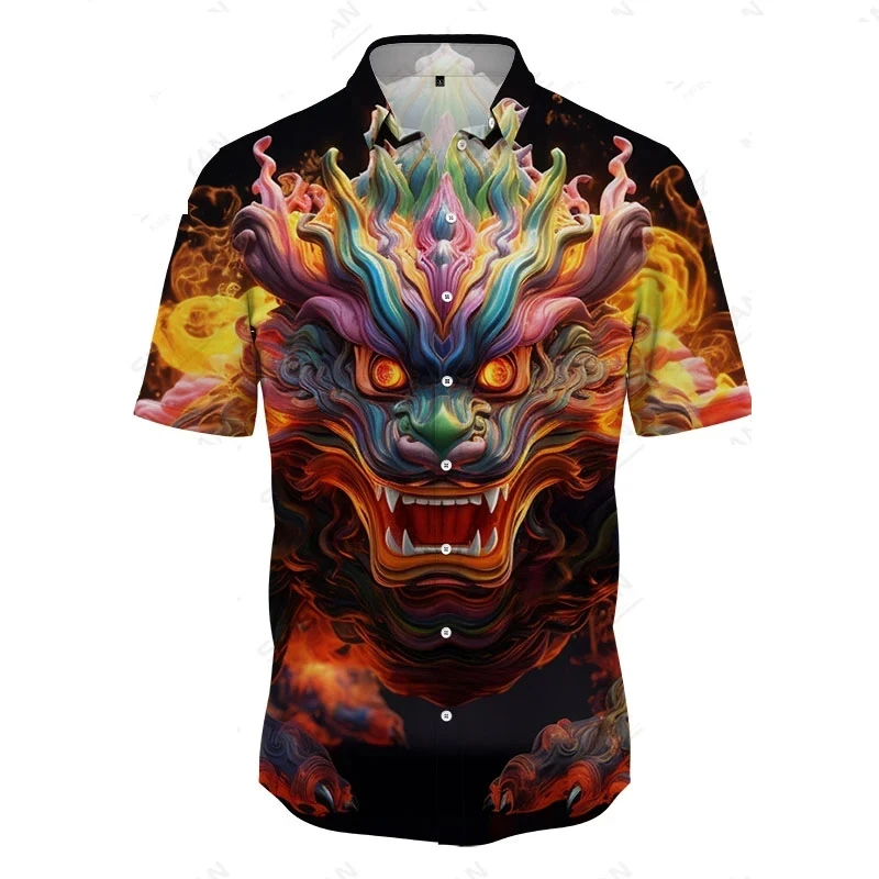 Camicie grafiche animali colorate con stampa completa camicia da spiaggia Hawaii a maniche corte da uomo camicia da festa abbottonata allentata Casual estiva