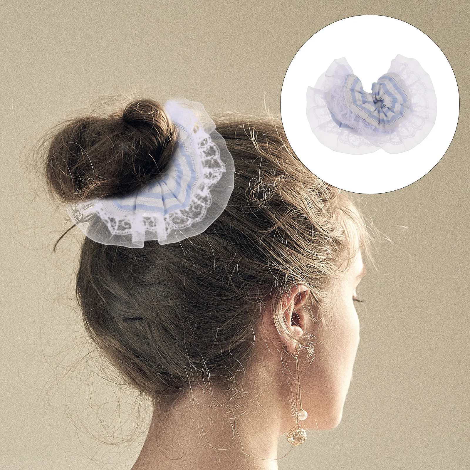 

2Pcs Blue Striped Lace Hair Accessories For Women Korean Style Hair Bands Elastic Hair Scrunchies Versatile Ponytail Decorations