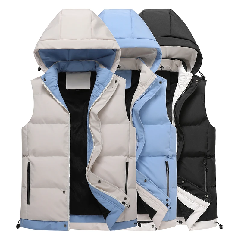 

High Quality Waistcoat Brand Leisure Warm Thick Vest Winter New Versatile Mens Hooded Jacket Men Brand Warm Sleeveless Vests