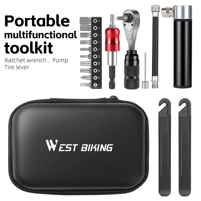 AliExpress West Biking WEST BIKING Portable Toolkit Multifunctional Repair Tool Bag Ratchet Wrench Kit Tire Lever Mini Pump Tools Set Bike Accessories