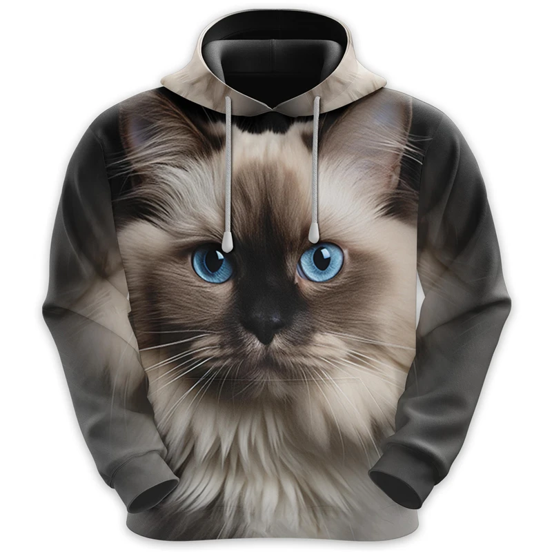 Cute Cat Pattern Hoodies For Men Fashion Autumn Winter Pocket Women 3D Cats Printed Pullovers Casual Oversized Hooded Sweatshirt