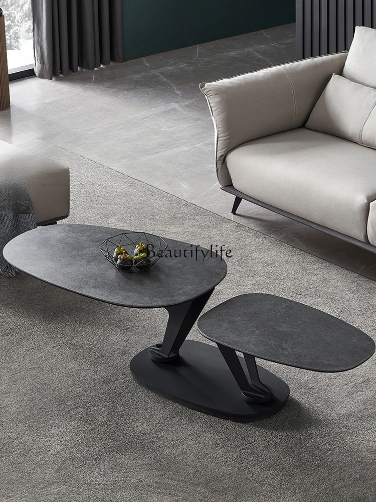 Italian Minimalist Coffee Table Simple Modern Rotary Multifunctional Light Luxury Stone Plate Tea Table