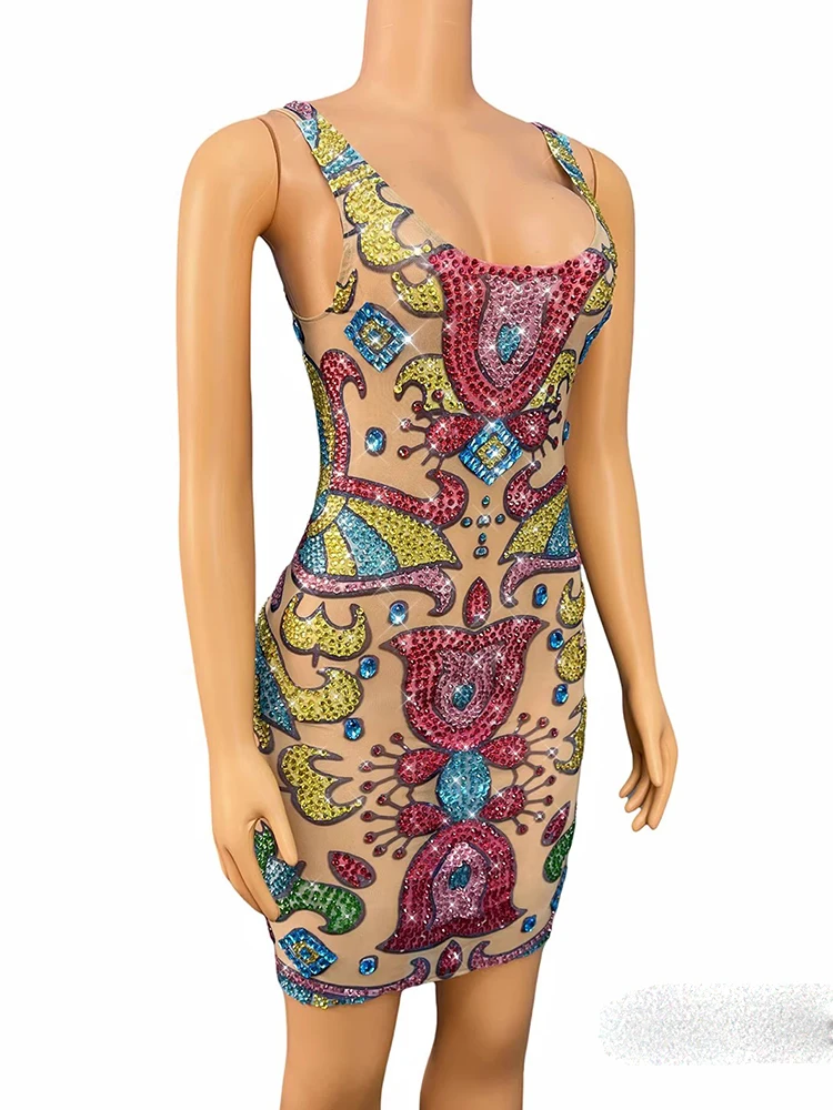 Wysokiej jakości kolorowa sukienka z elastyczną kamizelką z kryształkami 2025 Nowa moda odzież damska na zamówienie