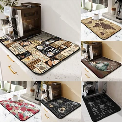 Classic Coffee Design Dish Drying Mat Soft Rubber Non-Slip Absorbent Stain-Resistant for Kitchen Coffee Bar Countertops