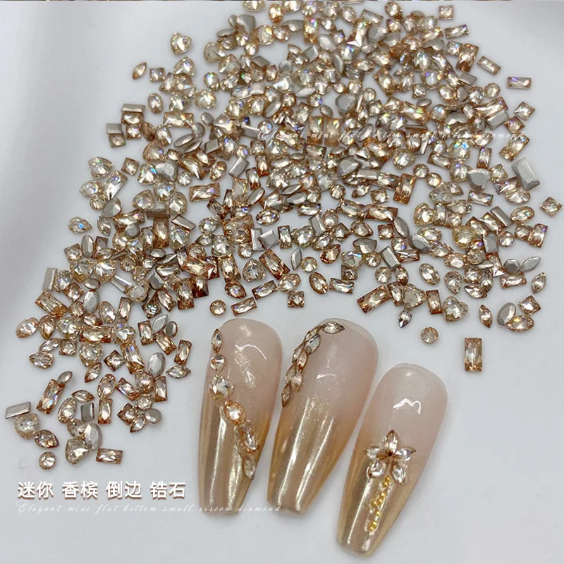 K9 Mini Champagne Zircon Nail Art Rhinestones 50/100 Uds ojo de caballo/ovalado/gota de agua/piedras preciosas de corazón 1,5-4mm diamante de uñas brillante Dec
