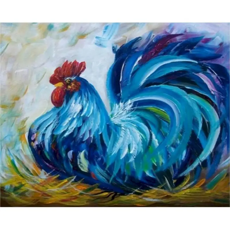 GATYZTORY Paint By Number Blue Rooster Animal Drawing On Canvas Handpainted Painting Art Gift Diy Pictures By Number Kits Home D