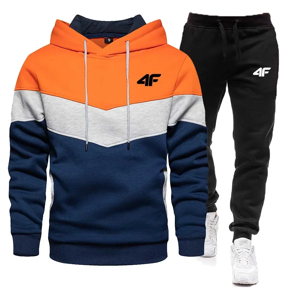 Combinaison de jogging en plein air pour hommes, fitness, sports, loisirs, mode automne et hiver, sweat à capuche + 2 ensembles de pantalons auditifs élastiques, 2025