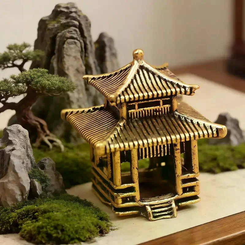 

Brass Ancient Architecture Figurines Home Decor Chinese Ancient Buildings Pavilions Fairy Garden Miniatures Fish Tank Decoration