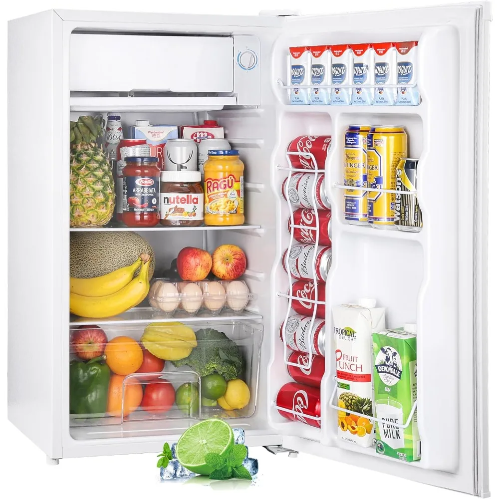 Mini refrigerador de porta única com congelador, termostato ajustável, mini refrigerador para dormitório, escritório, quarto, 3,2 Cu. ft